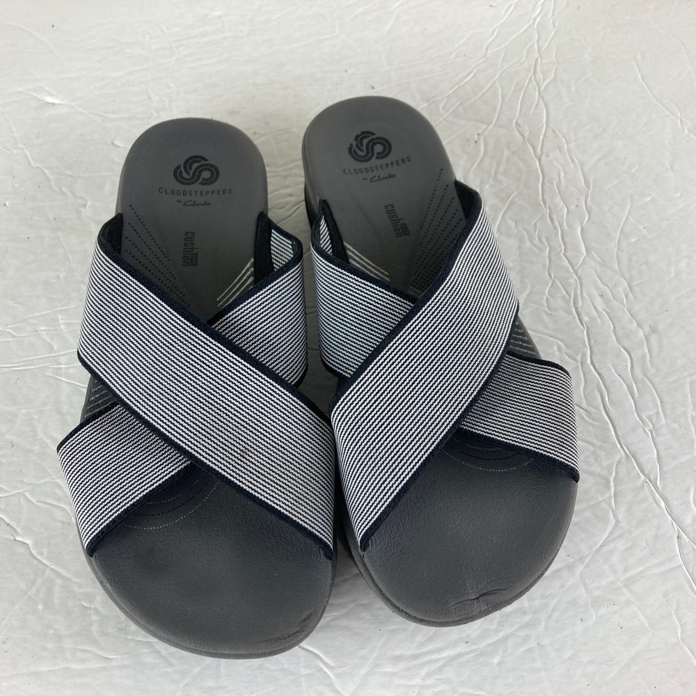 Clarks Cloudsteppers Arla Glison Womens 6 Black White Striped Slides - Picture 2 of 7